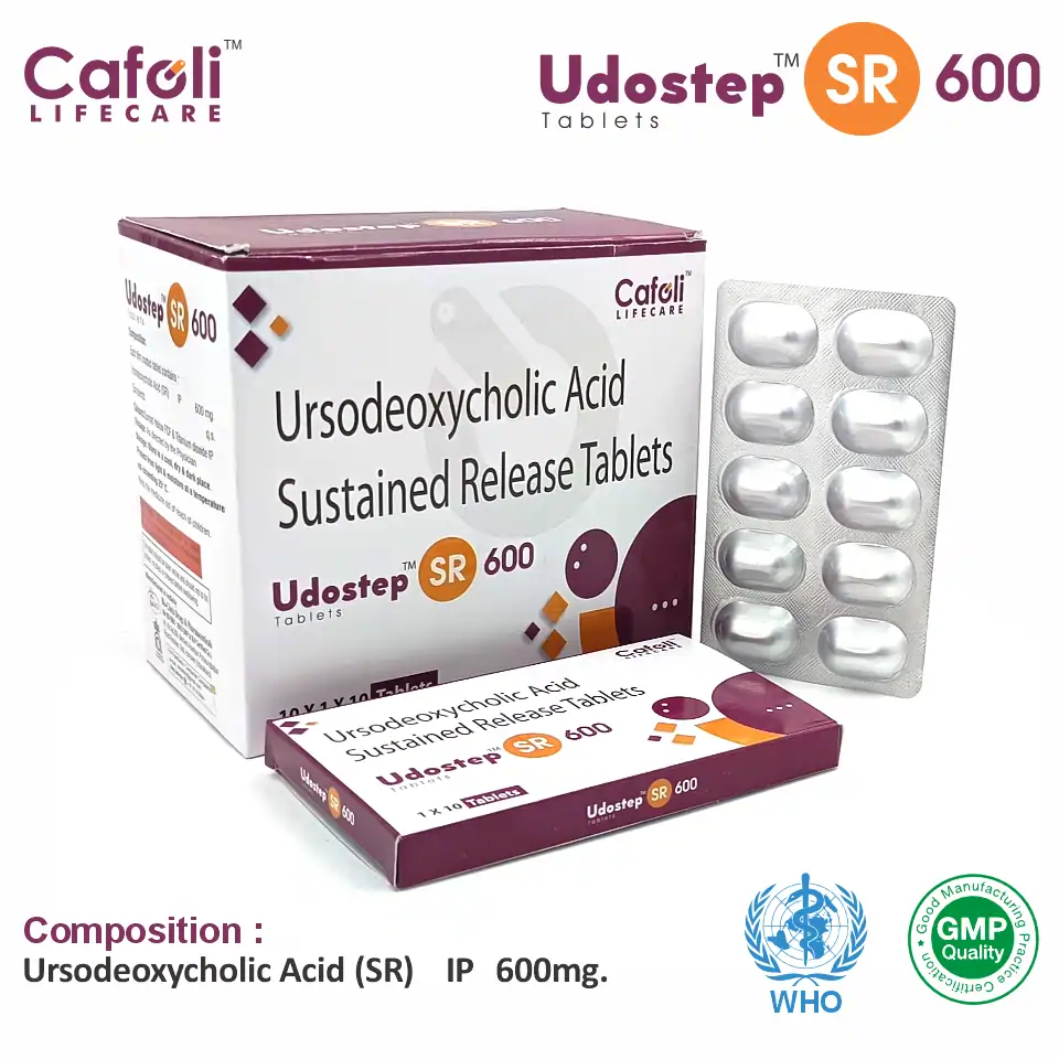 Ursodeoxycholic Acid (600mg) SR Tablet at the best price in PCD Pharma Franchise for Bile Acid and Gallstone Dissolution.